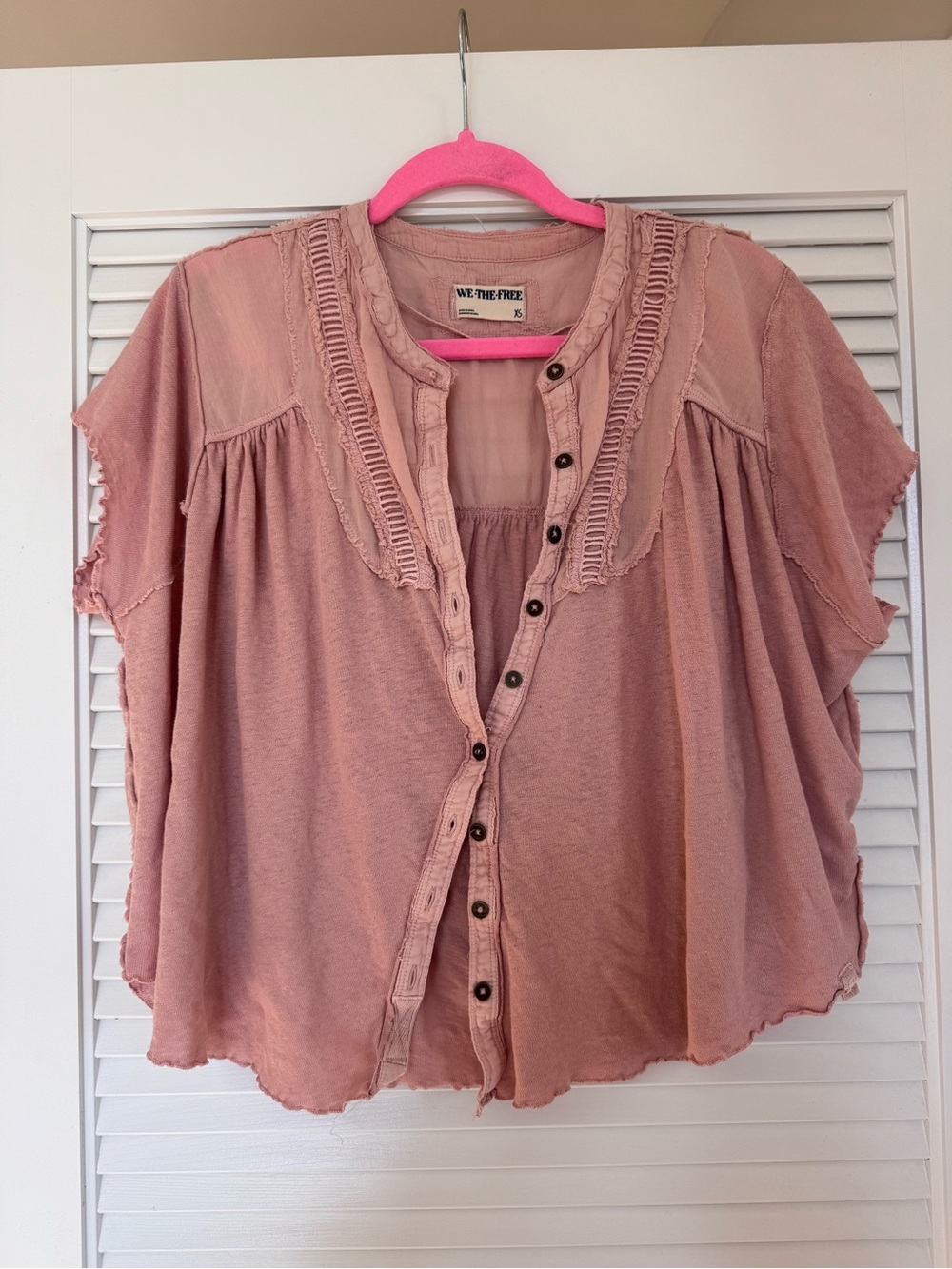 Free People Blush Pink Button-Front Boho Top